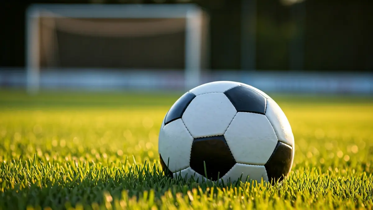Imagen genérica de un balón de fútbol sobre la hierba de un campo, con la portería difuminada al fondo.