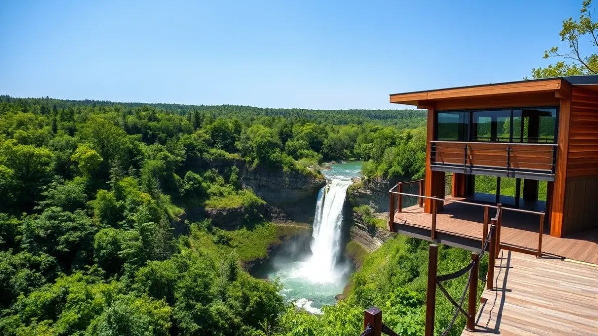 Mirador sobre una gran cascada en el Parque Natural do Alvão, en Portugal.
