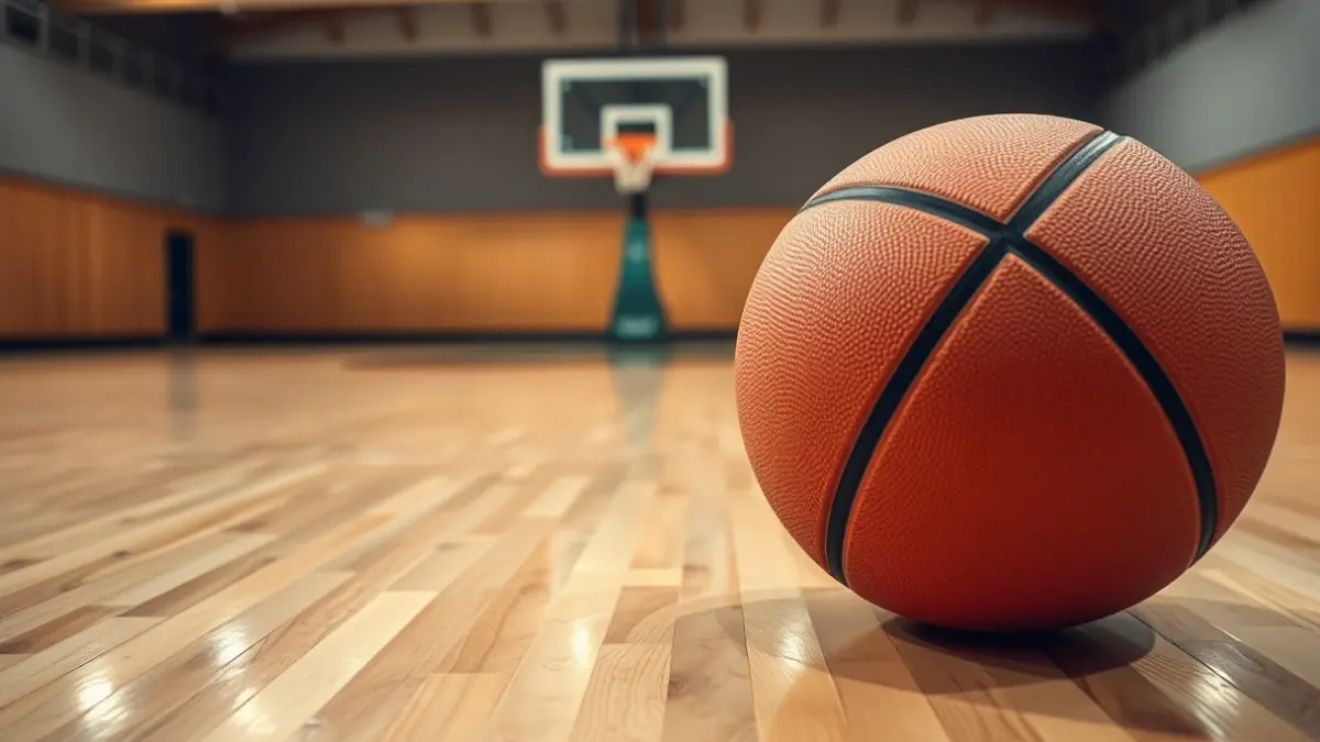 Imaxe xenérica dun balón de baloncesto nunha cancha.