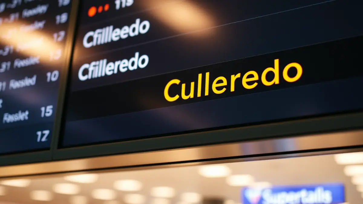 Panel de saídas nun aeroporto co destino 'Culleredo' visible.