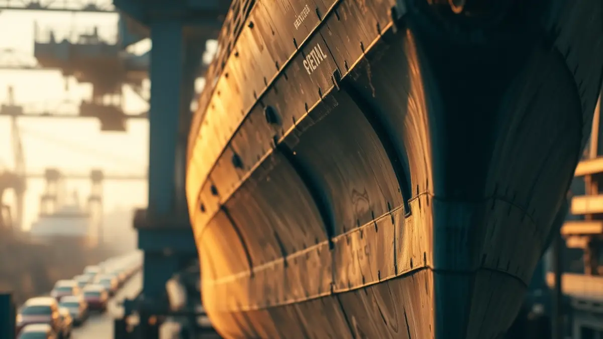 Imaxe dun estaleiro con barcos en construción, simbolizando a industria naval.