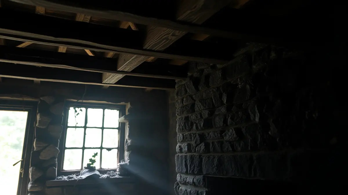 Restos dunha vivenda calcinada tras un incendio.