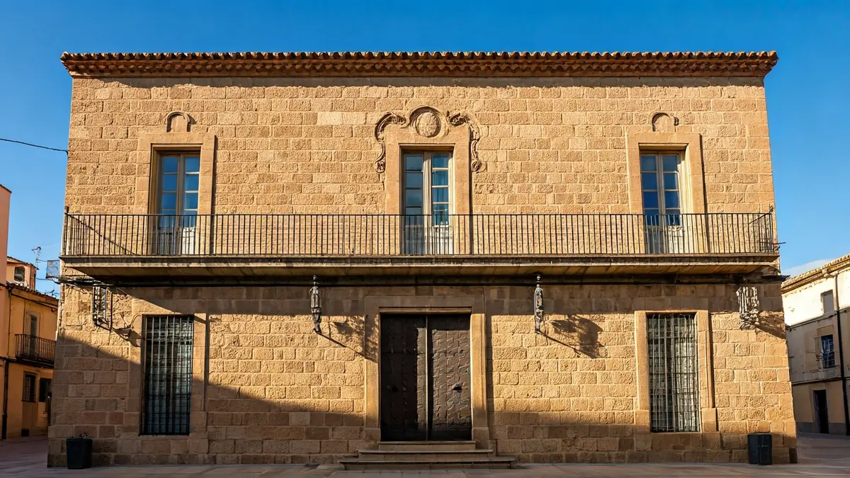 Fachada do Concello de Ourense baixo o sol da tarde.