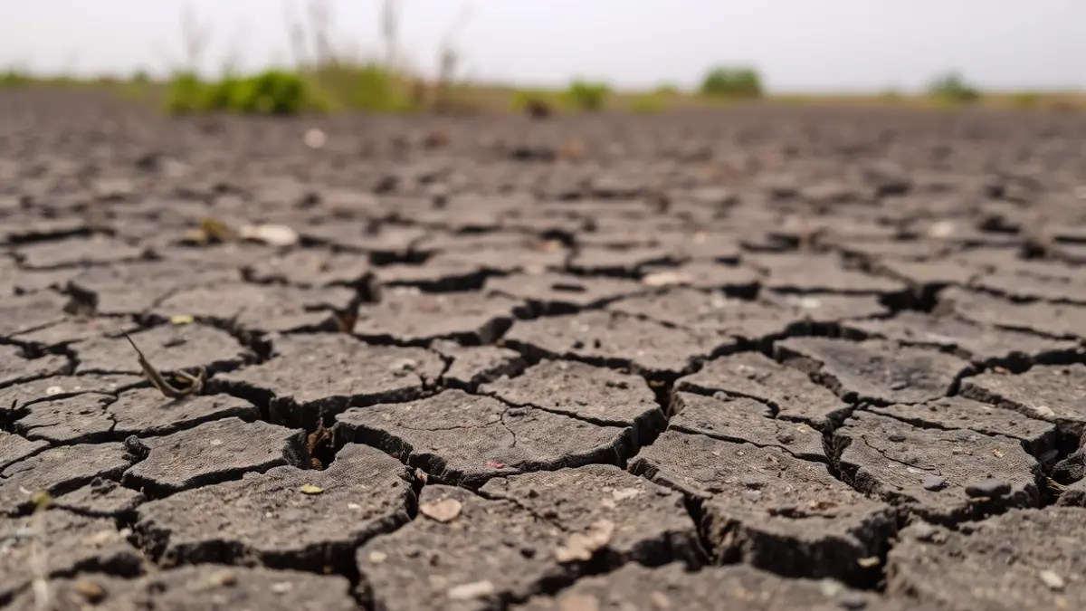 Imaxe xenérica de terra seca e rachada, simbolizando a seca e os efectos dos incendios.