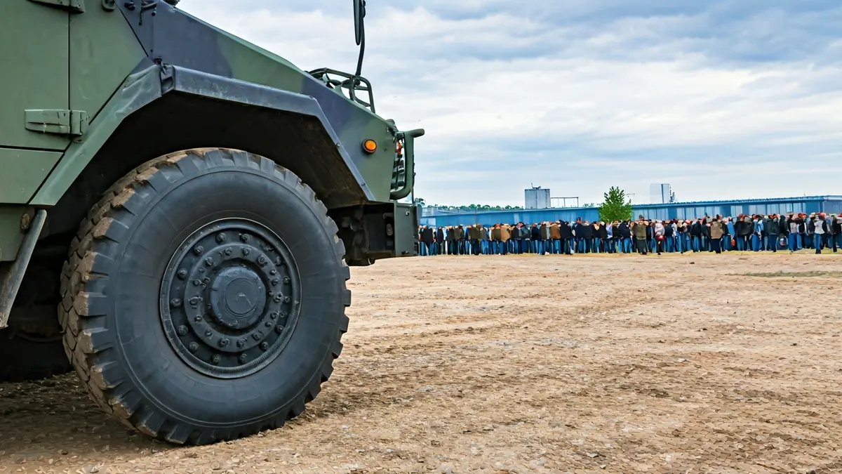 Imaxe dun vehículo táctico militar, simbolizando a industria de defensa.