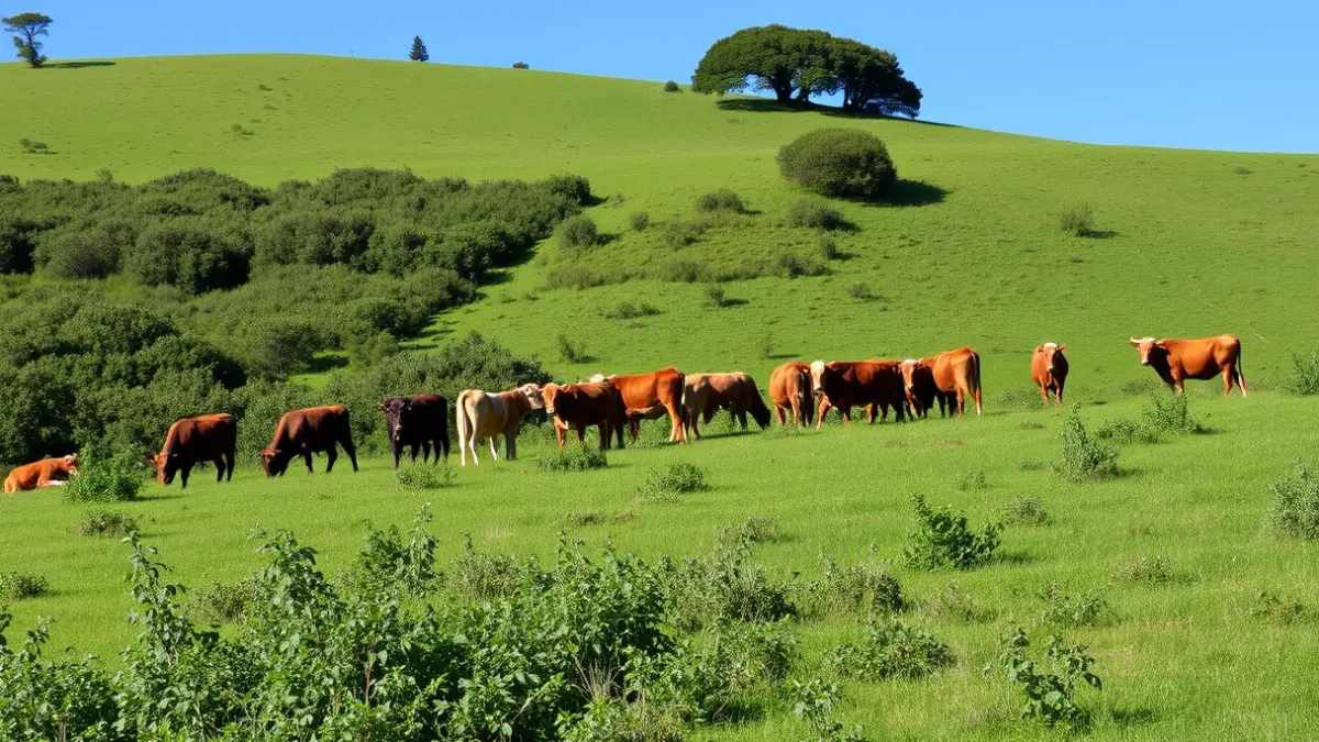 Gando de raza cachena pastando nun monte galego.