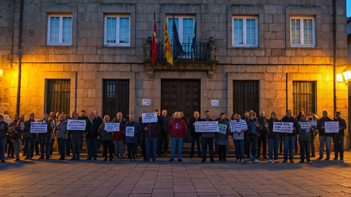 Veciños concentrados fronte ao Concello de Teo en protesta.