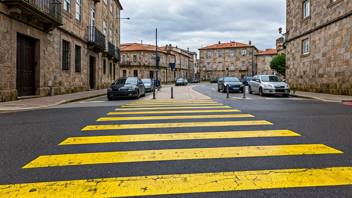 Paso de peóns na rúa Noriega Varela de Ourense, con coches aparcados ilegalmente.