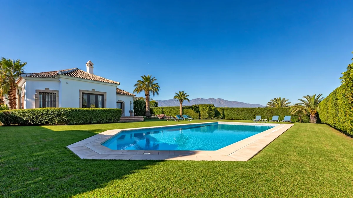 Luxosa vila con xardíns en Marbella, España.