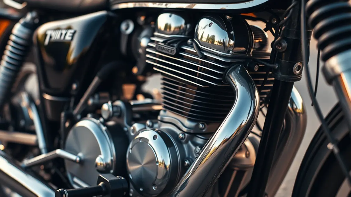 Imagen genérica de un motor de motocicleta clásica con detalles cromados.