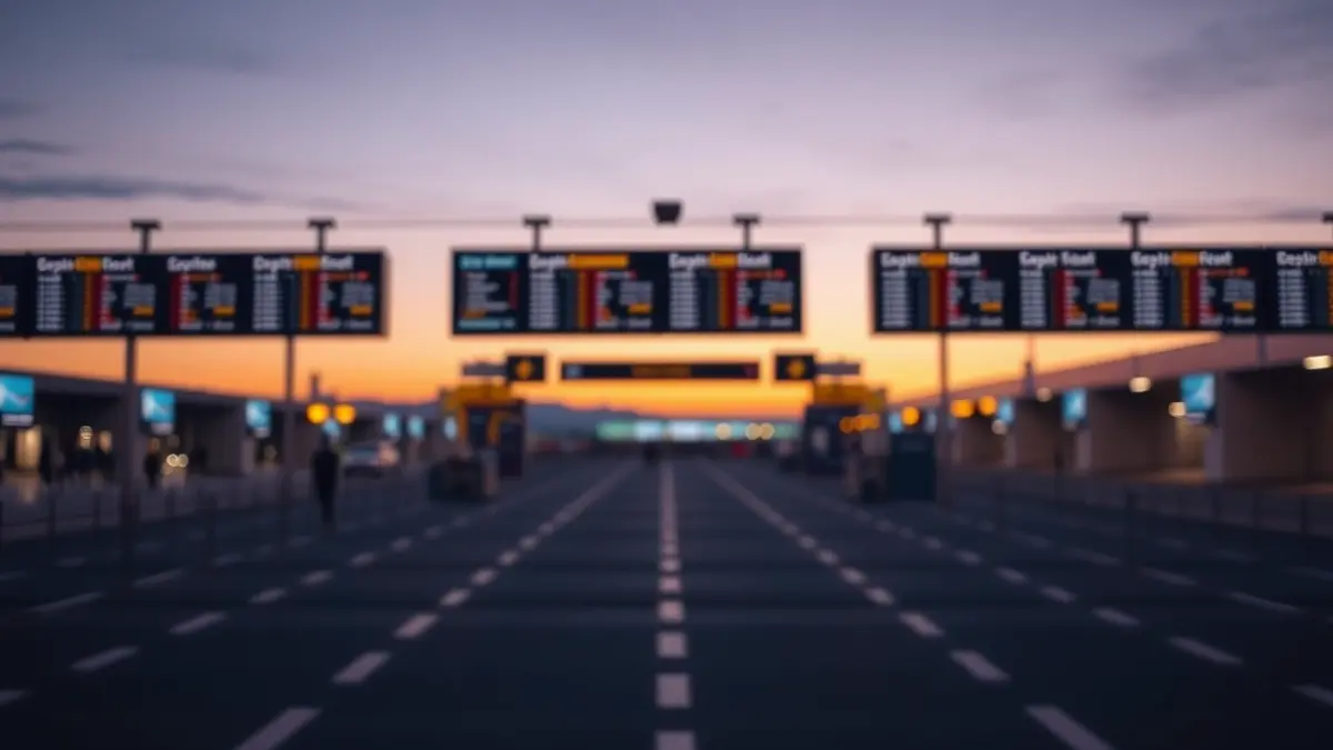 Imagen genérica de una terminal de aeropuerto vacía al anochecer.
