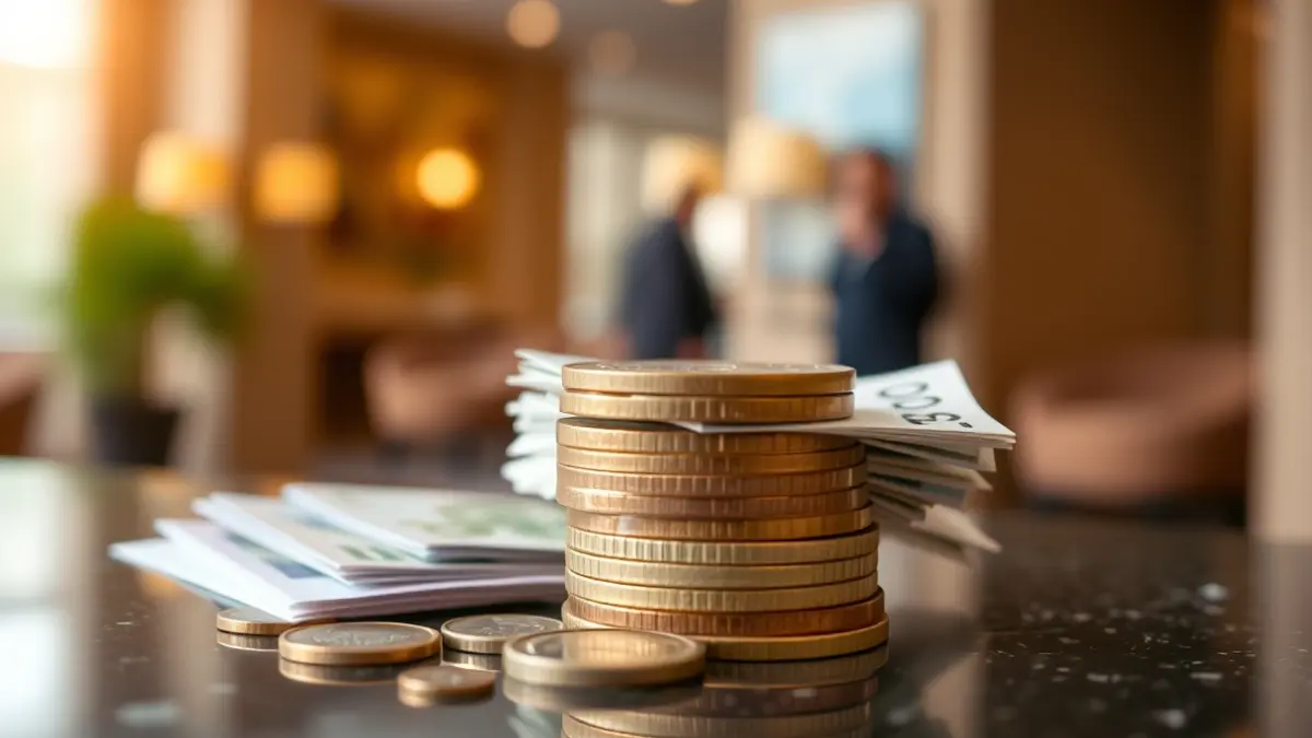 Imaxe xenérica de moedas e billetes de euro sobre un mostrador, simbolizando unha taxa turística.