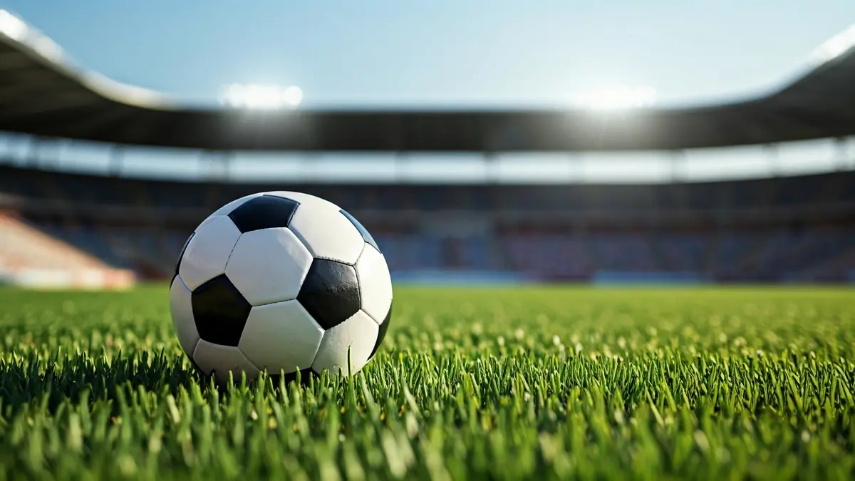 Imagen genérica de un balón de fútbol en un campo, con el estadio de fondo.
