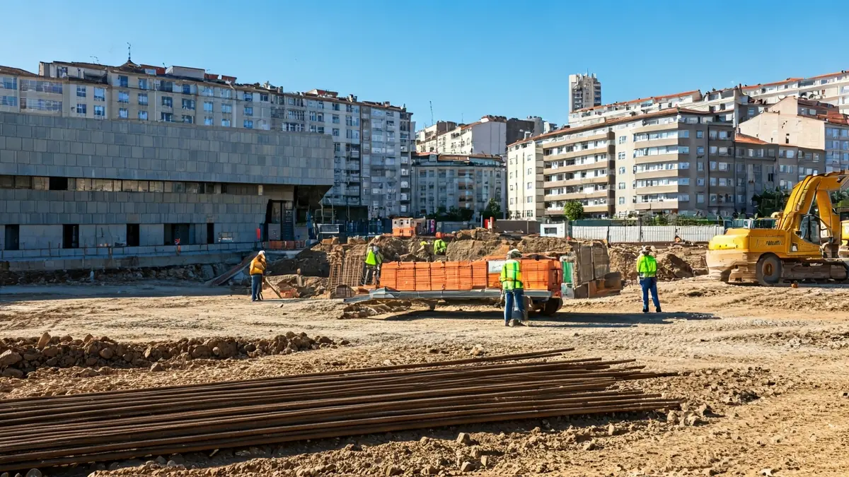 Imagen de la construcción de la nueva biblioteca municipal de Teis en Vigo.