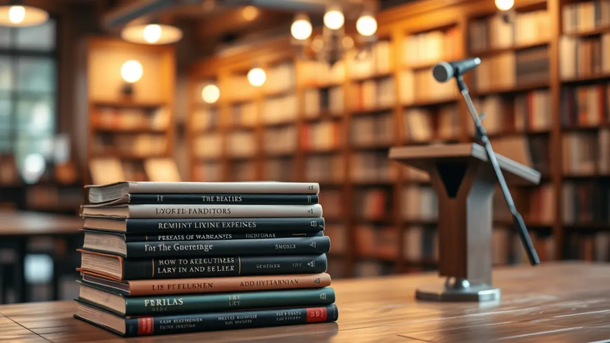 Imagen genérica de libros en una mesa, sugiriendo un evento literario.