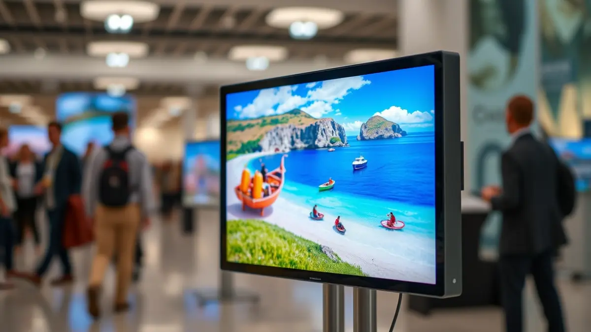 Imaxe dunha pantalla LED portátil mostrando contido turístico.