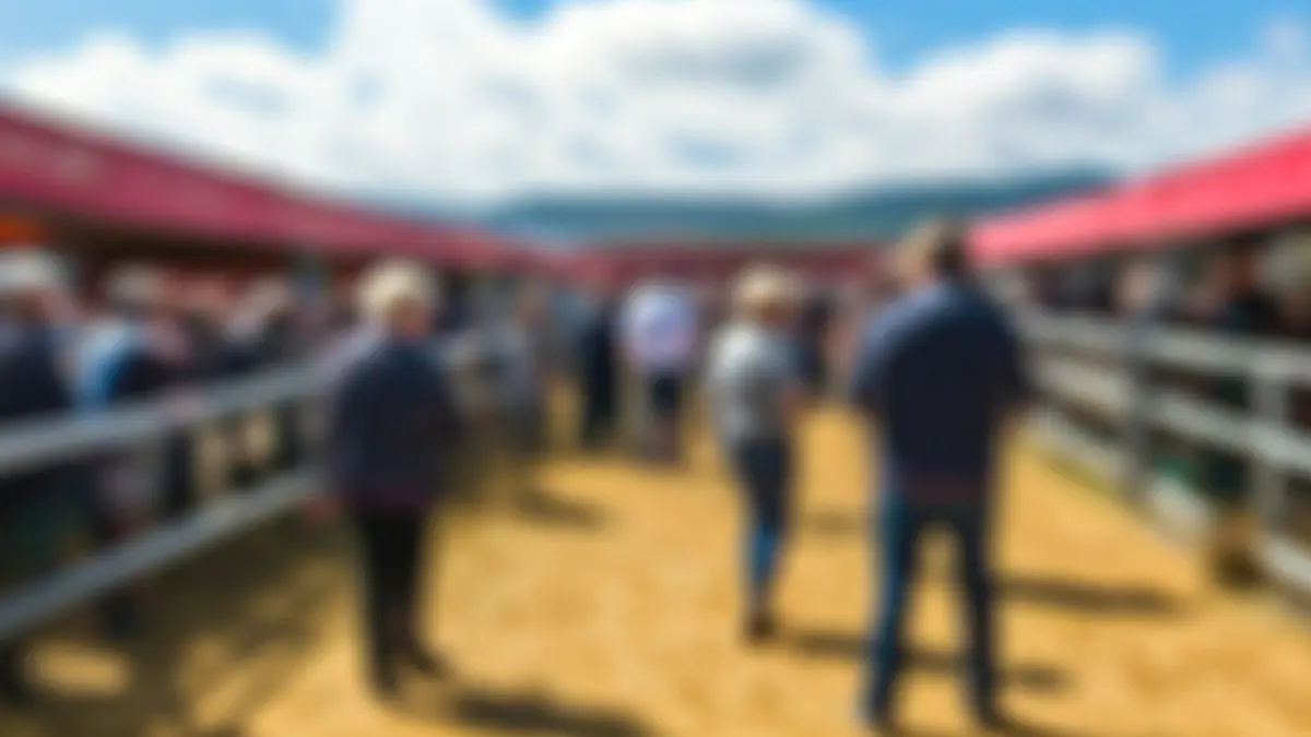 Imaxe xenérica dunha feira rural con gando e xente.