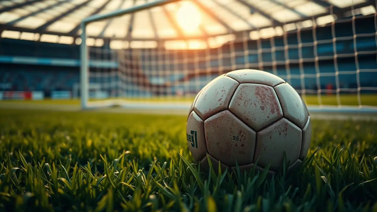 Imaxe xenérica dun balón de fútbol sobre a herba dun campo.
