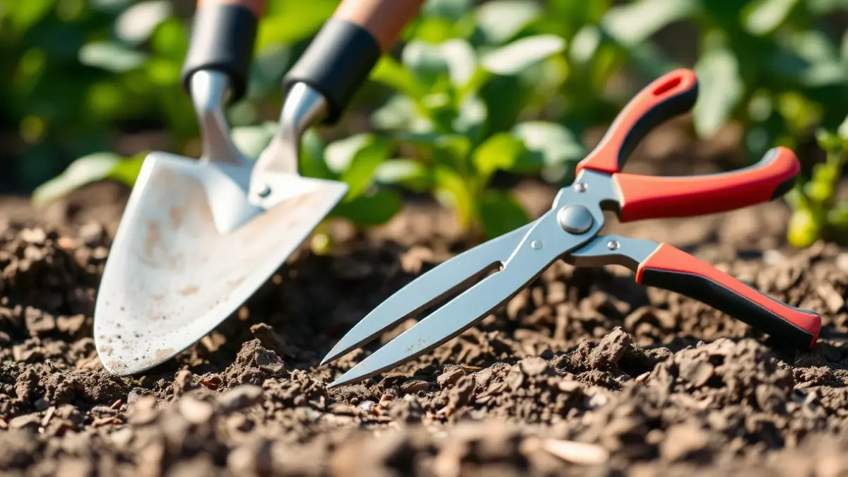 Imagen genérica de herramientas de jardinería sobre tierra, simbolizando los talleres de empleo.