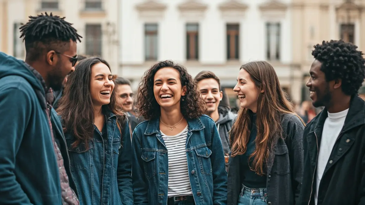 Imagen genérica de jóvenes interactuando en un espacio urbano europeo.