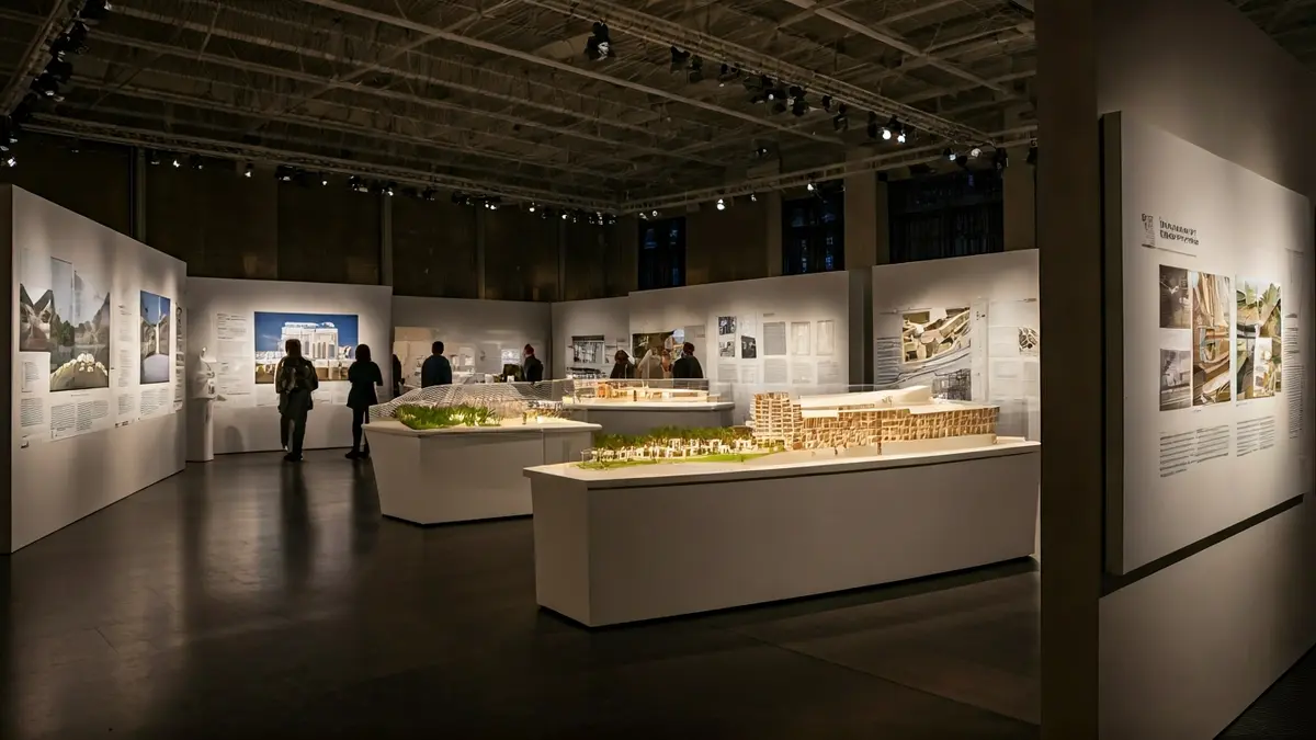 Maquetas e infografías de proxectos arquitectónicos para un auditorio.