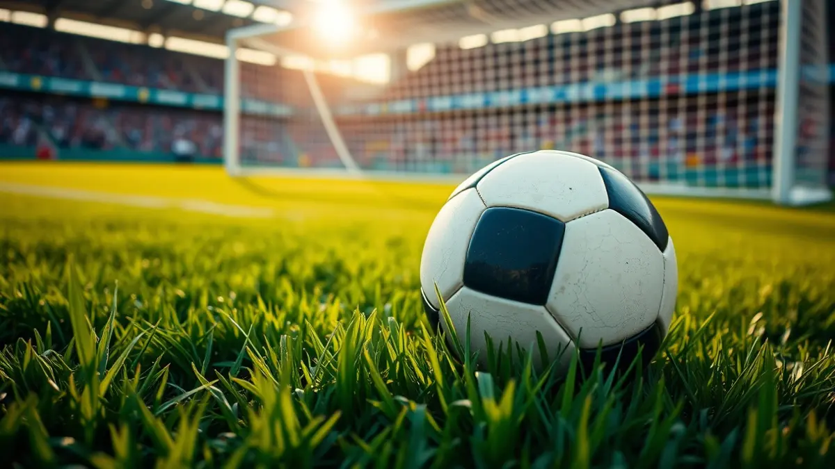 Imaxe xenérica dun balón de fútbol sobre a herba dun campo.