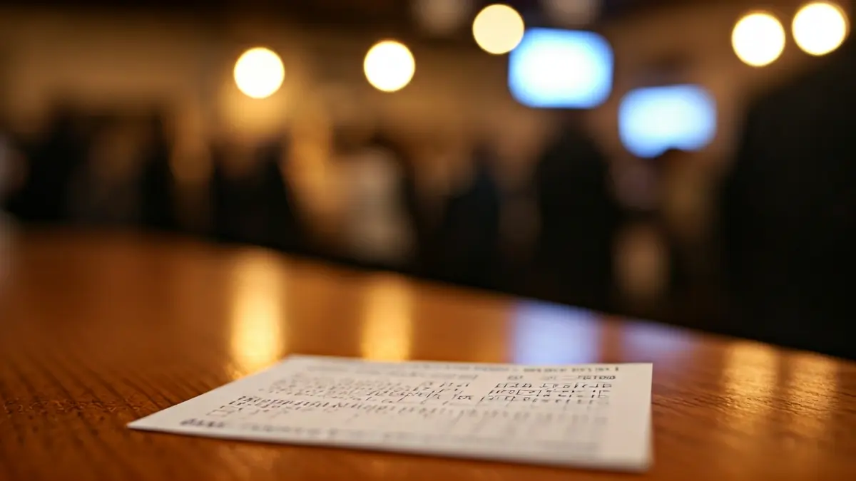 Imaxe xenérica dun boleto de lotaría sobre un mostrador de madeira.