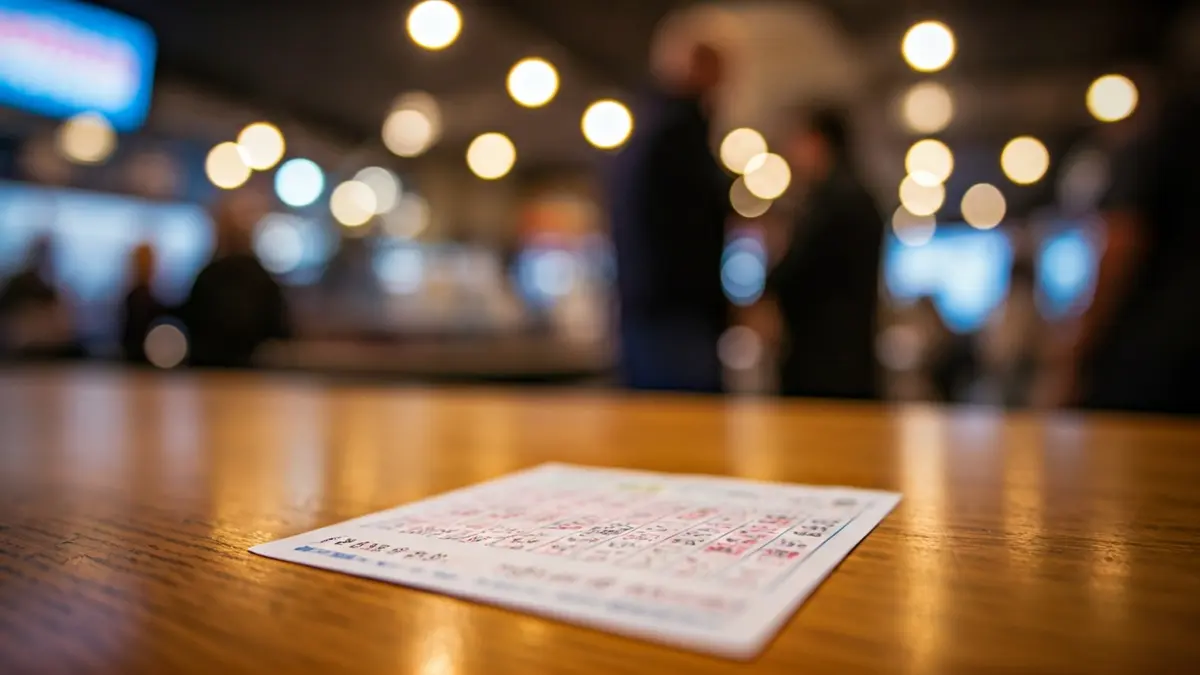 Imagen genérica de un boleto de lotería sobre un mostrador de madera.