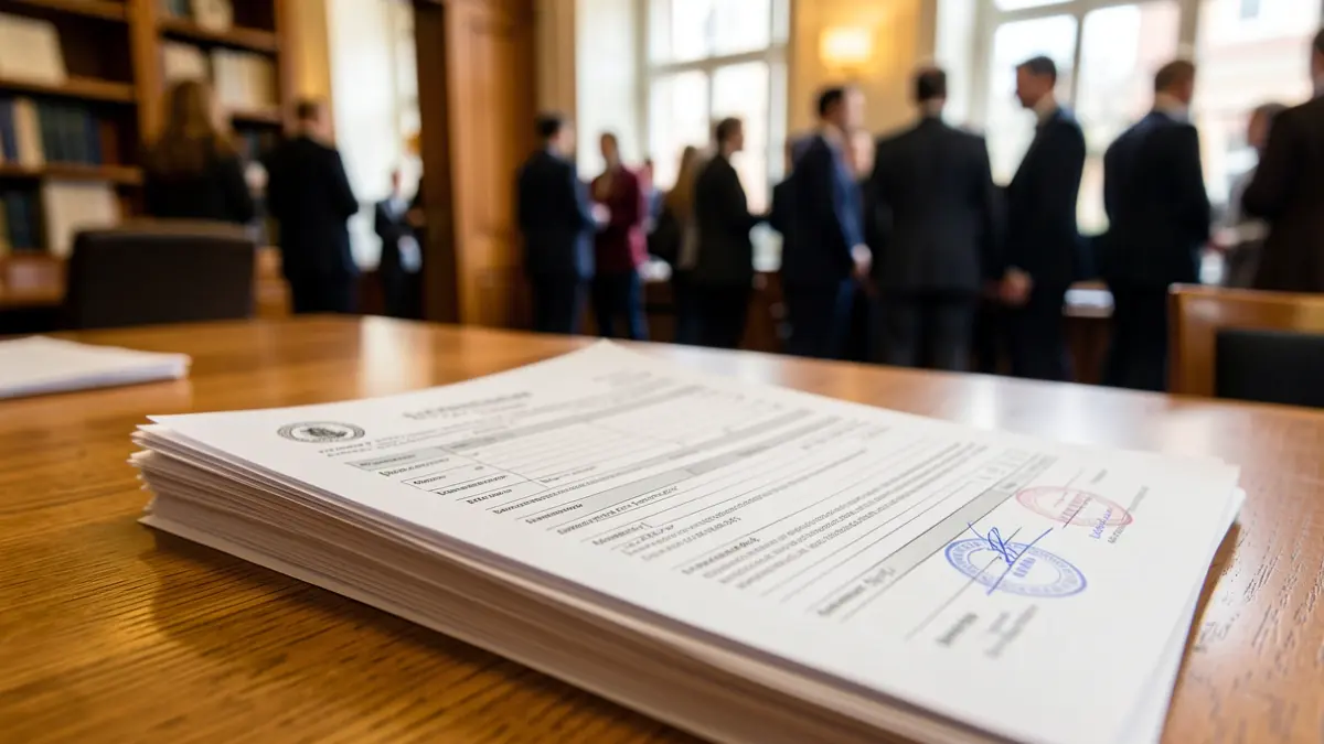 Imaxe xenérica de documentos e formularios sobre unha mesa de oficina.