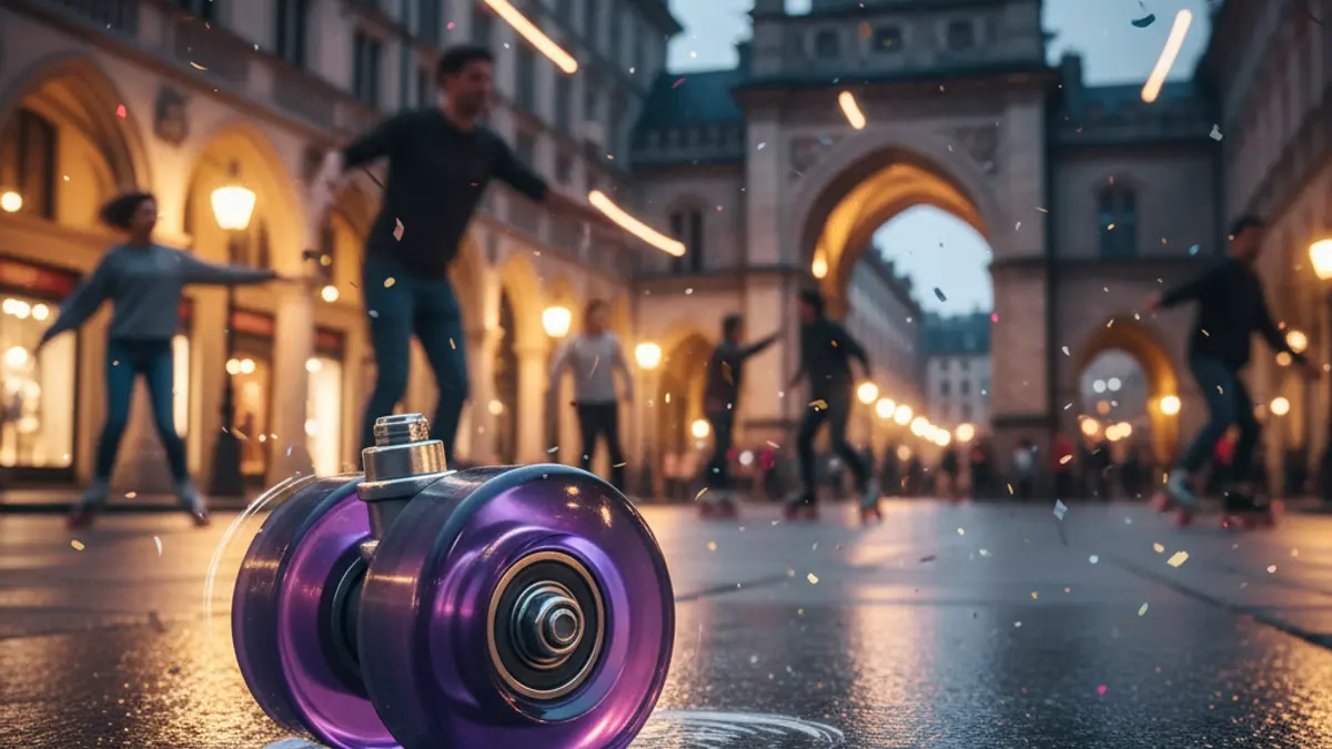 Imaxe xenérica dunha roda de patín de freestyle en movemento.