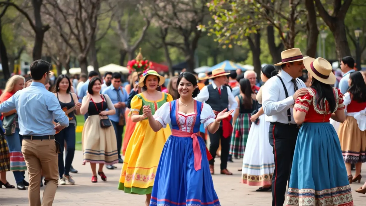 Imaxe xenérica dunha feira tradicional con xente bailando e gozando.