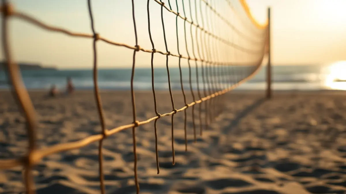 Imaxe xenérica dunha rede de voleibol nunha pista de area.