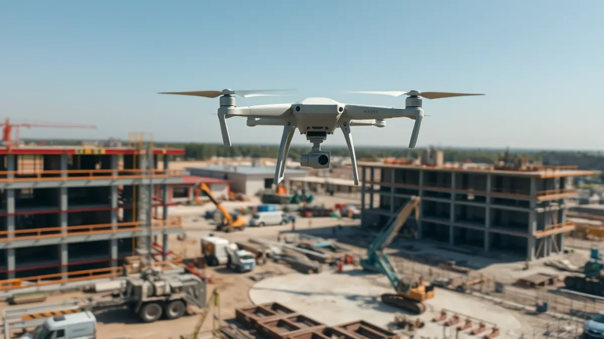 Imaxe xenérica dun dron sobre unha obra.