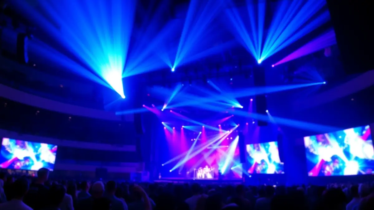 Imaxe xenérica dun concerto nun gran recinto, con luces e público.