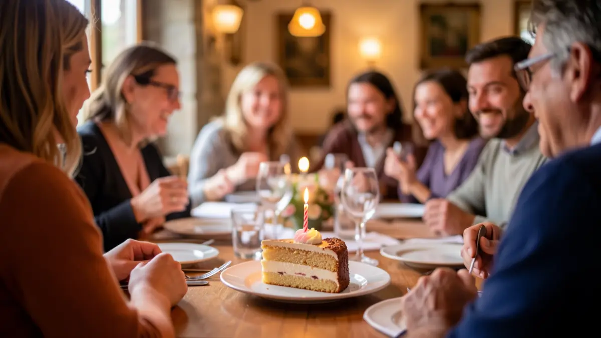 Imaxe xenérica dunha celebración familiar con torta e velas.
