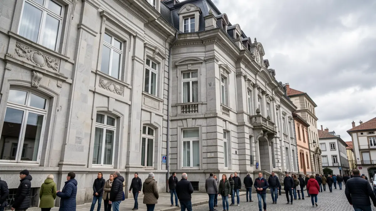 Imaxe xenérica dun edificio institucional de granito en Galicia.