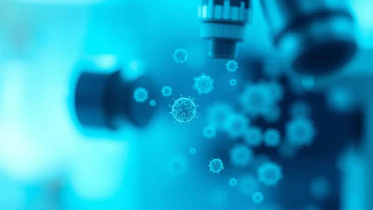 Imaxe xenérica dunha mostra médica baixo un microscopio, representando a investigación de enfermidades.