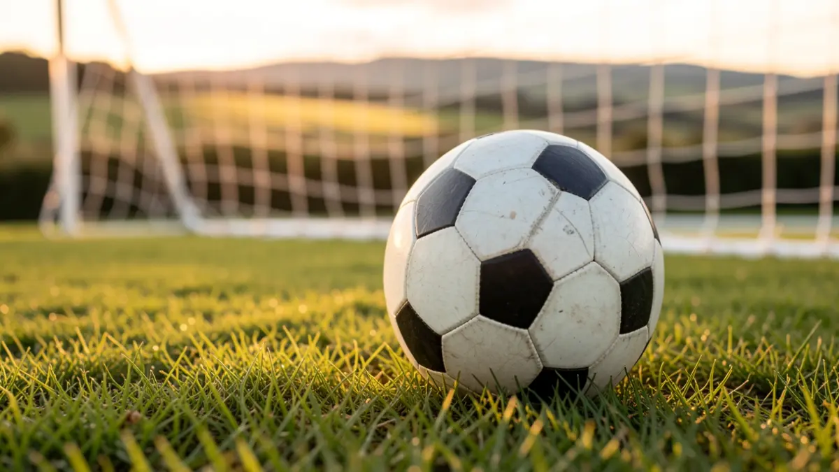 Imagen genérica de un balón de fútbol sobre césped con una red borrosa al fondo.