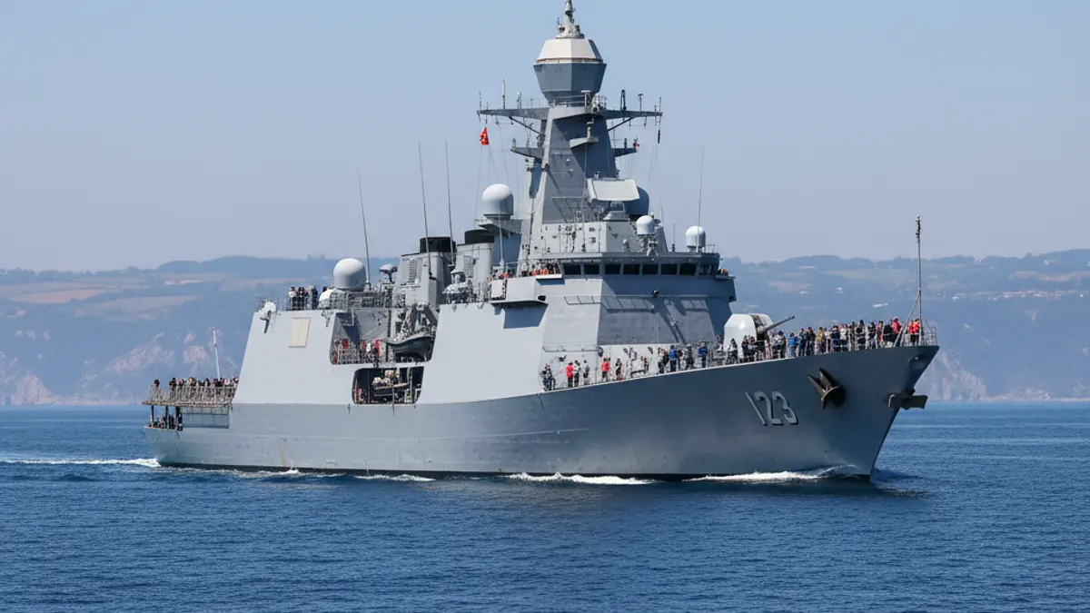 Imaxe dunha fragata da Armada española navegando en mar aberto.