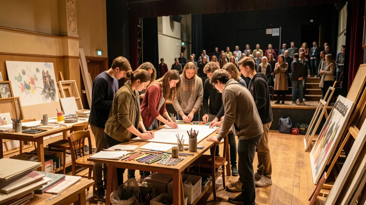 Imaxe dun grupo de mozos e mozas participando nun obradoiro de artes escénicas.