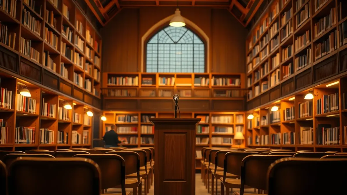 Imaxe xenérica dunha sala de presentacións literarias.