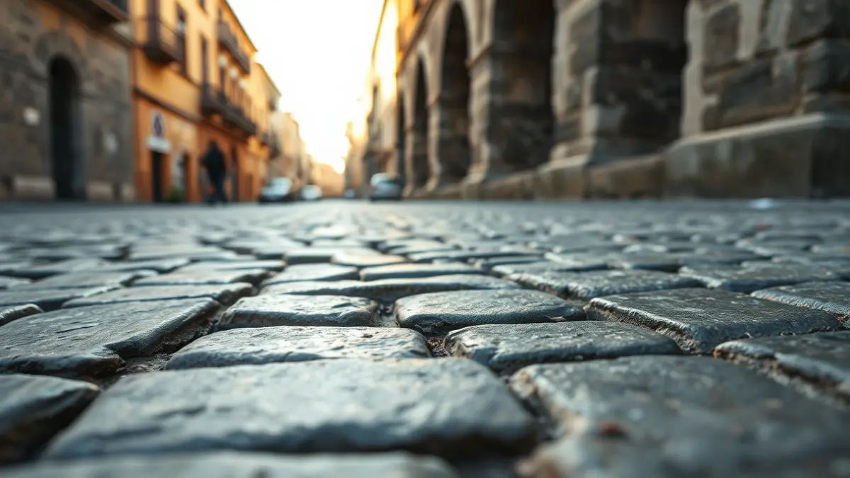 Imaxe do empedrado da Ponte de Sar en Santiago de Compostela.
