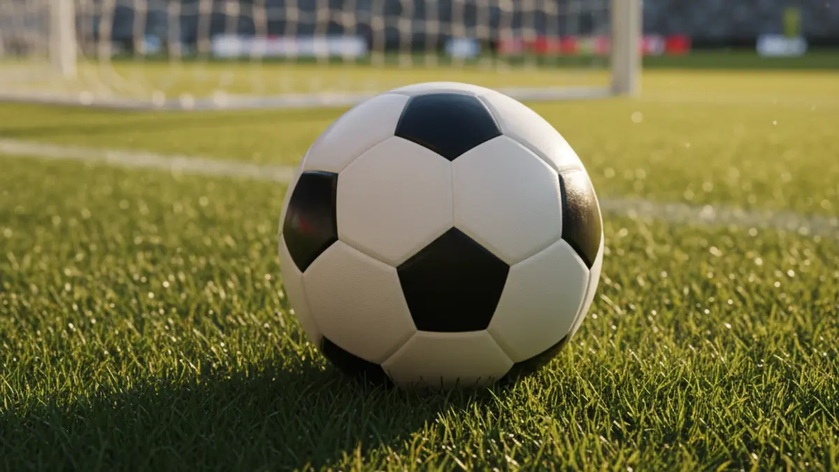 Imaxe xenérica dun balón de fútbol sobre o céspede dun campo.