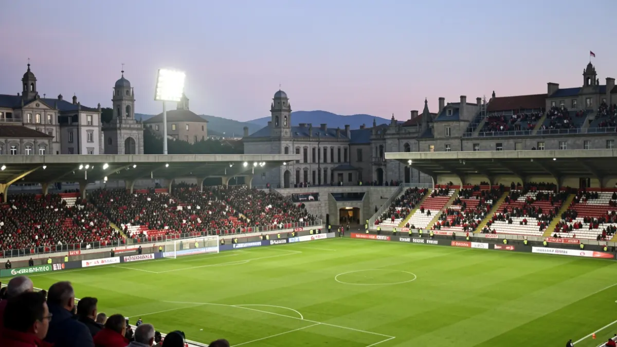 Imagen genérica de un estadio de fútbol en Galicia con aficionados.