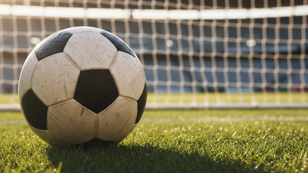 Imaxe xenérica dun balón de fútbol sobre o céspede dun campo.