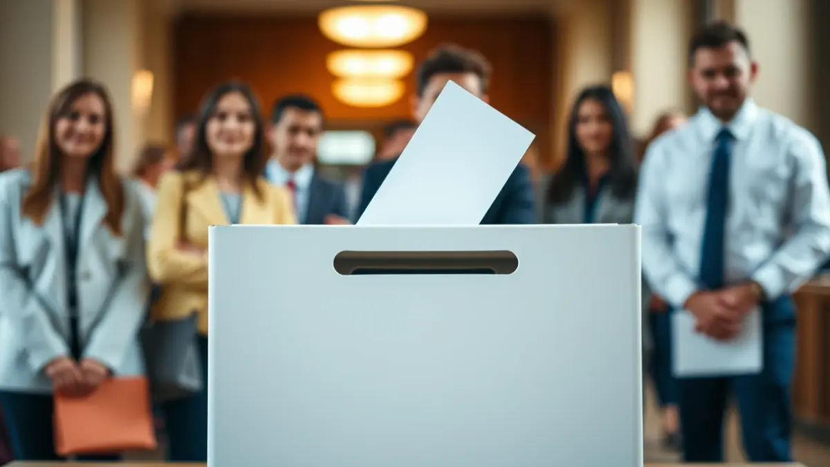 Imaxe xenérica dunha urna electoral nun ambiente universitario.