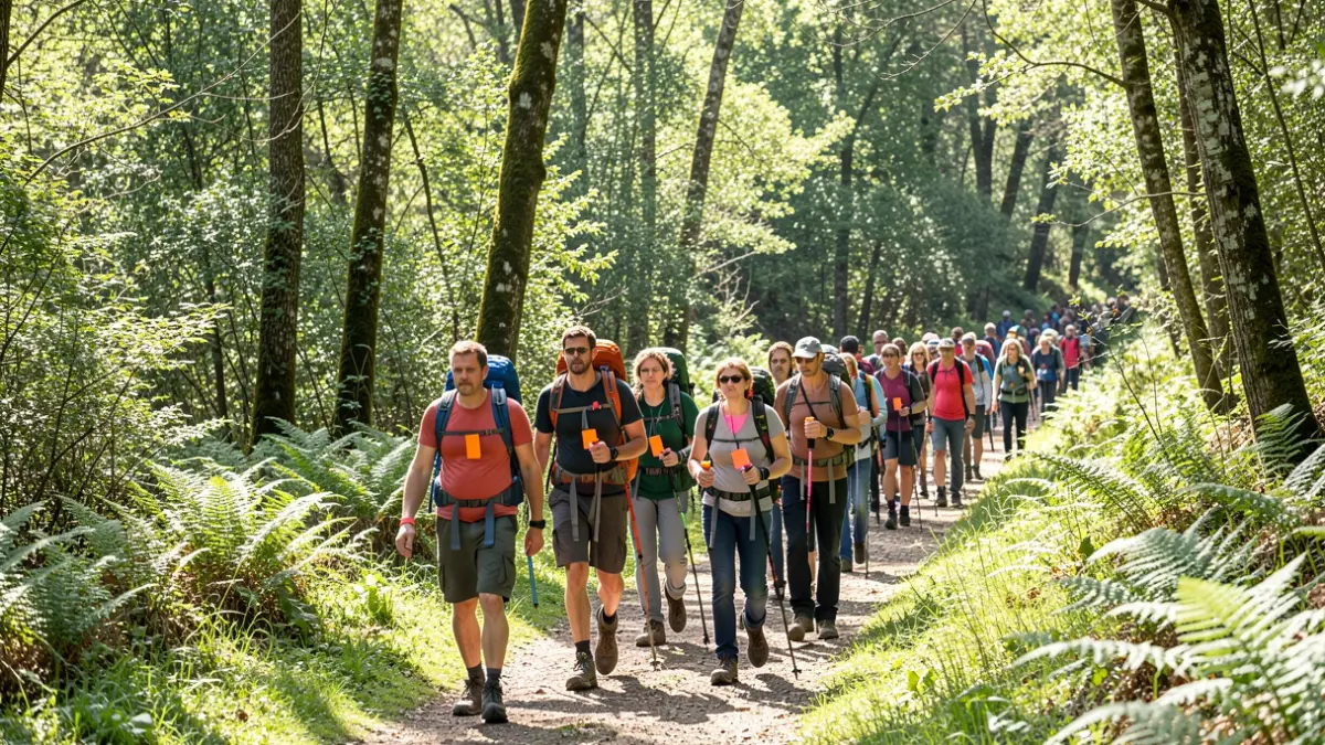 Imagen genérica de senderistas en una ruta forestal en Galicia.