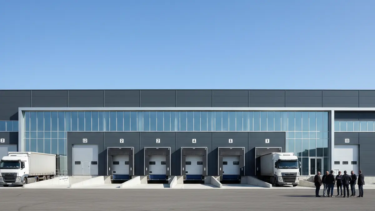 Imaxe xenérica dunha nave industrial moderna nun parque empresarial.