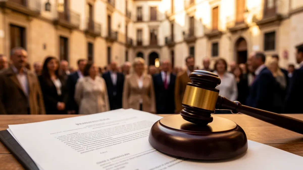 Imaxe xenérica dun documento legal cun mazo enriba.
