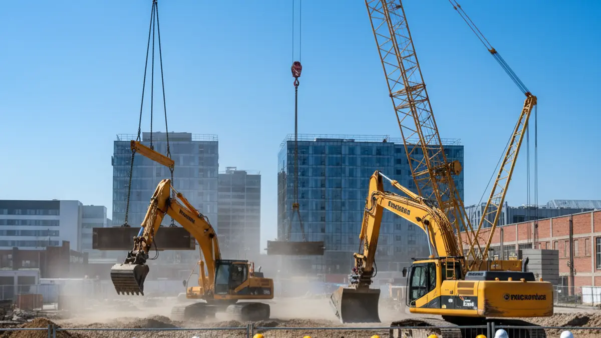 Imaxe xenérica dunha obra de construción nun polígono industrial.